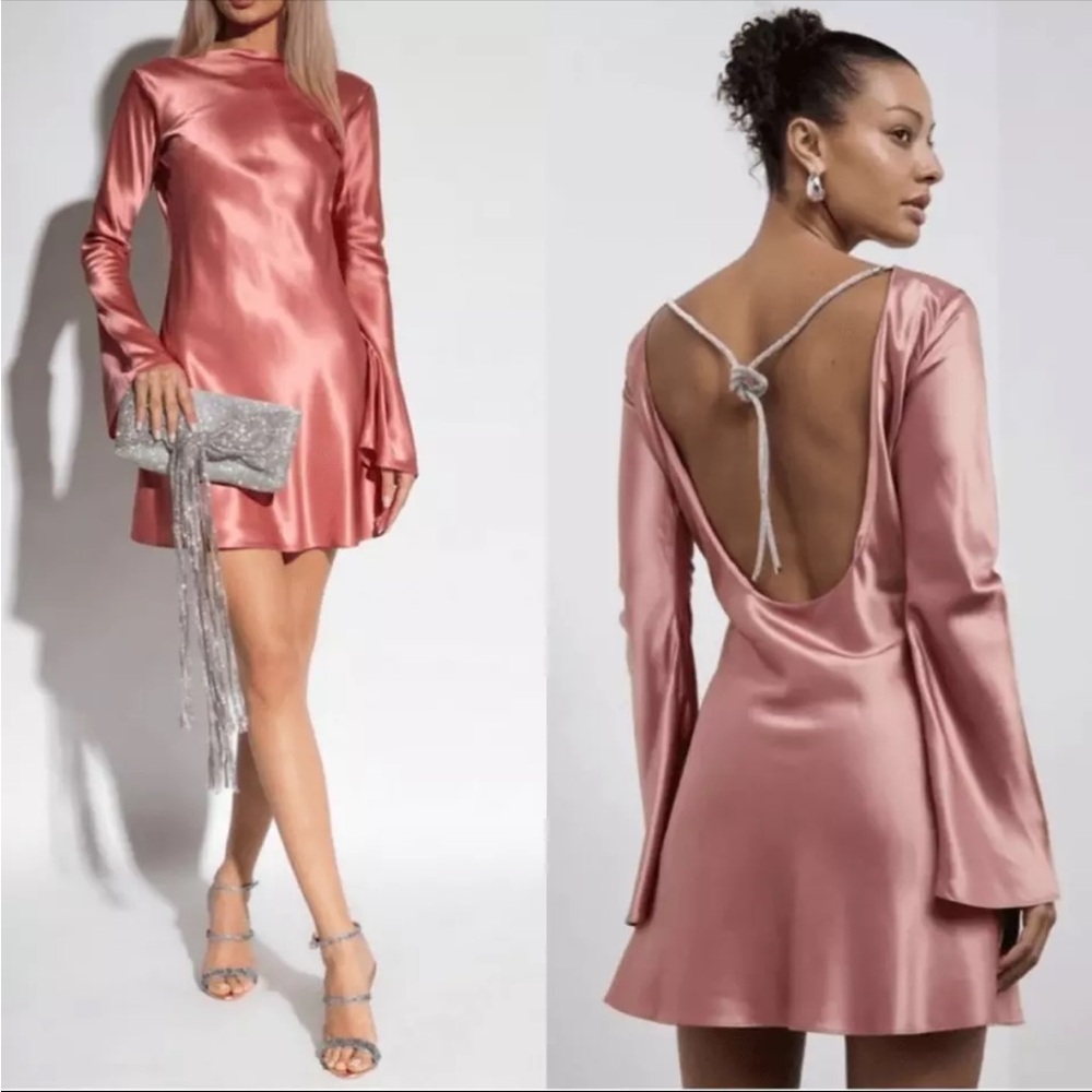 Cult Gaia Pink Mock Neck Bell Sleeve Dress
